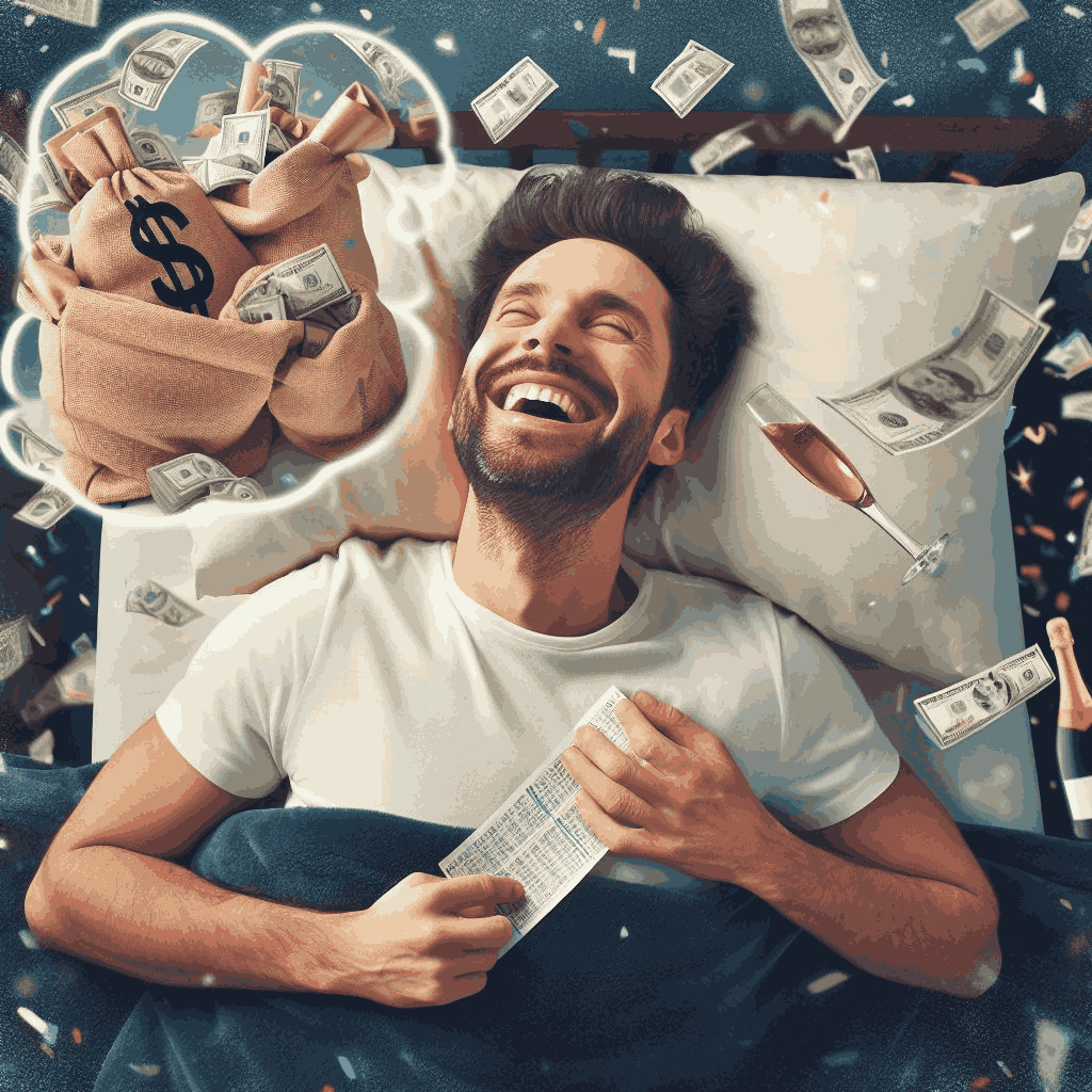 homem sonhando que ganhou na loteria