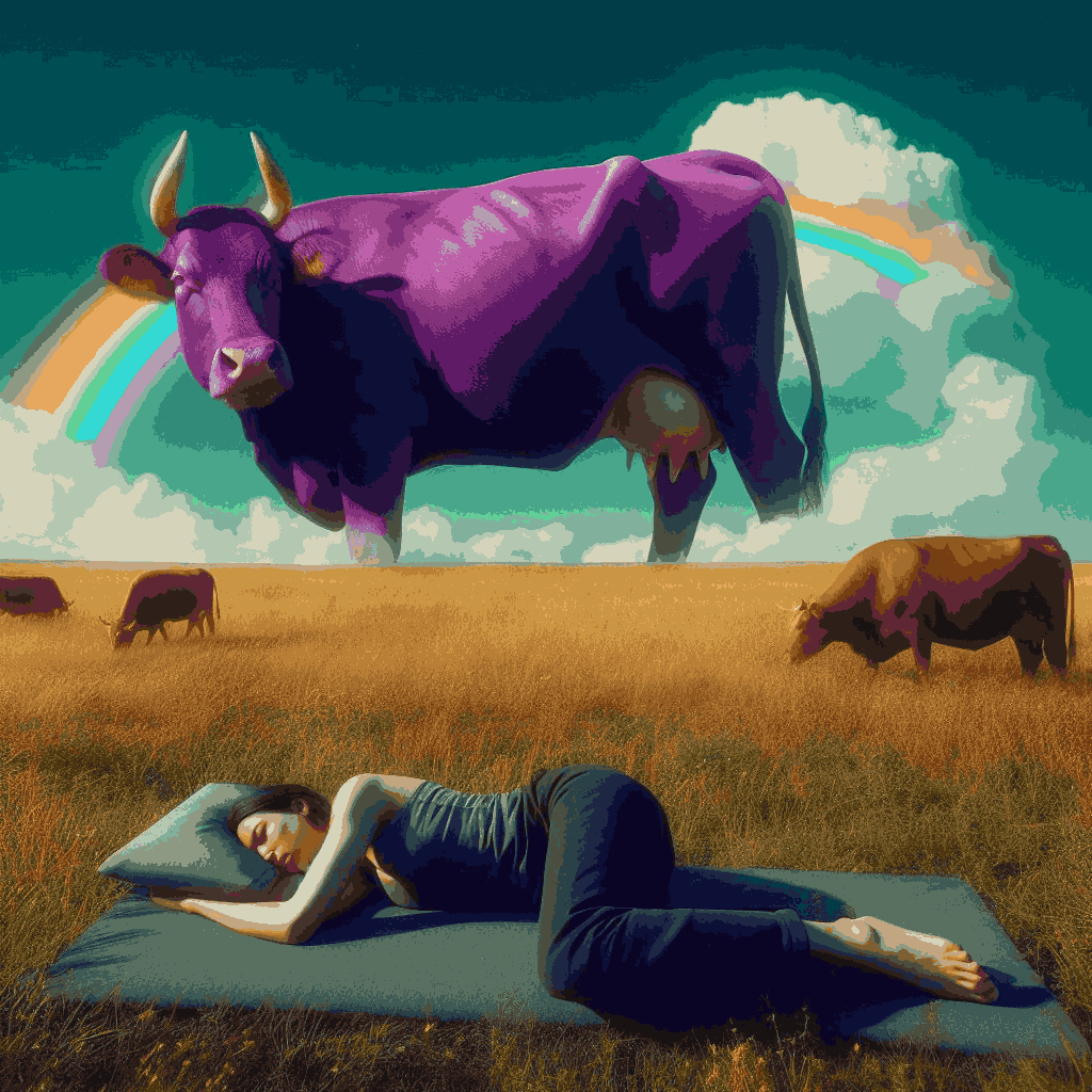 mulher no campo sonhando com vaca