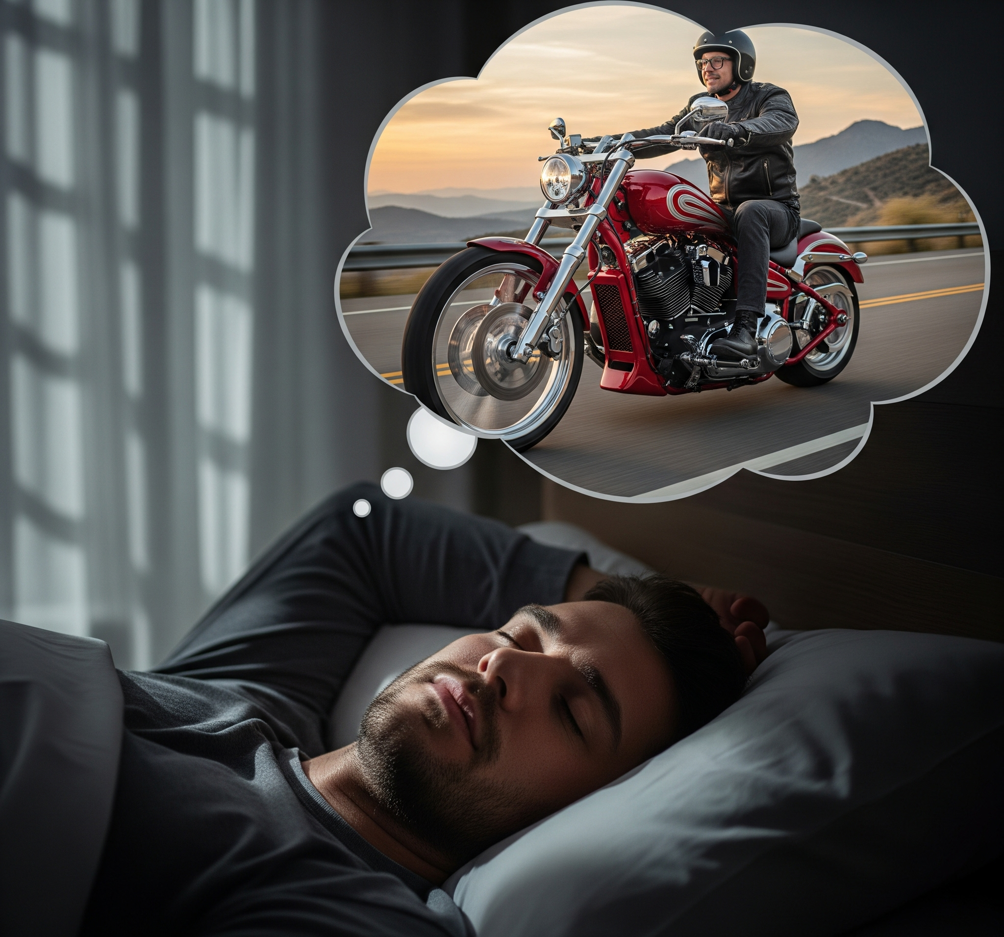 homem sonhando com moto