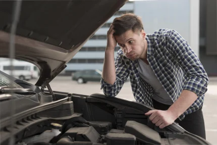 Jovem checando carro após sonhar com batida de carro.