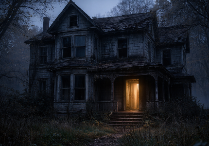 Casa antiga abandonada com aparência sombria representando sonhar com casa abandonada e emoções esquecidas do passado